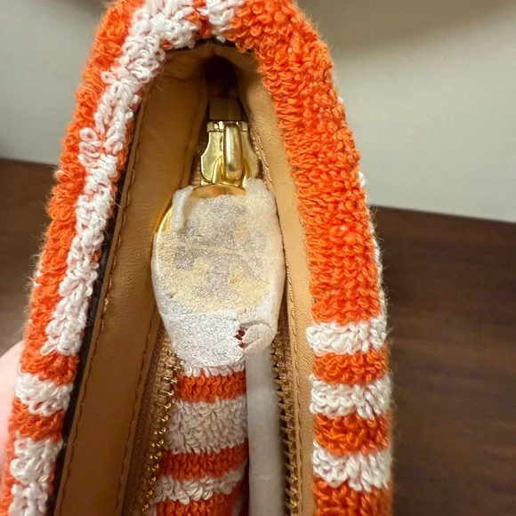 Tory Burch Orange and White T Patterned Cosmetic Bag Clutch NWT - Picture 9 of 9